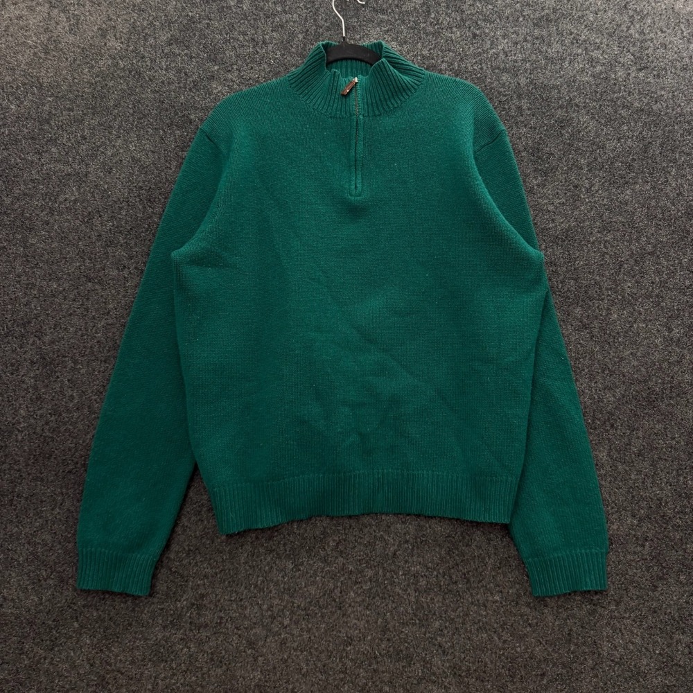 Vintage Polo Ralph Lauren Green 100% Lambswool Quarter Zip Sweater Mens XL
